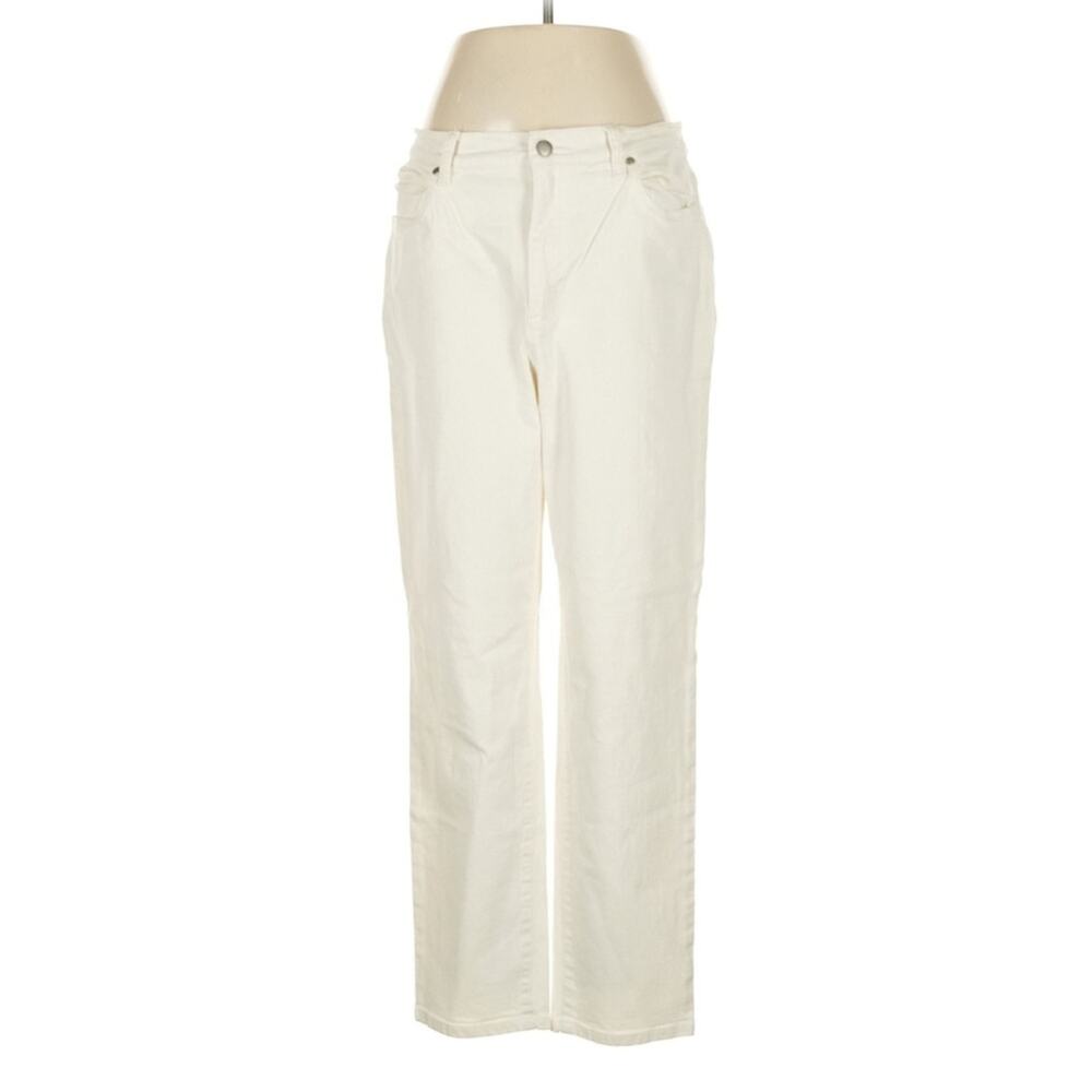 Eileen Fisher High Rise White Organic Denim Pants Casual Comfort Size Medium‎